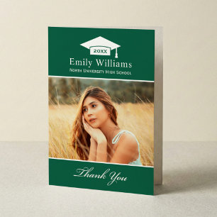 Elegant Green Personalised Graduation Photo Thank You Card