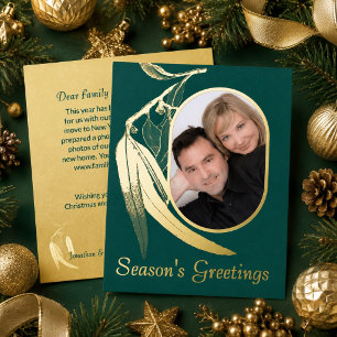 Elegant Green Photo Eucalyptus Art Christmas Gold Foil Holiday Card