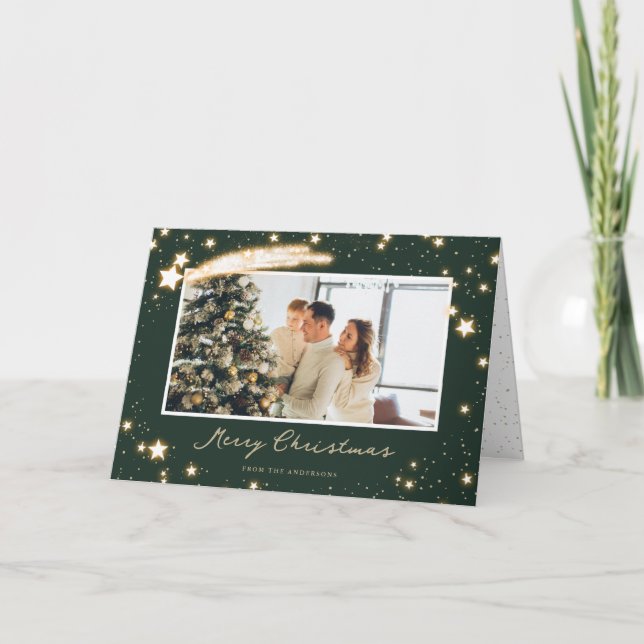 Elegant Green Photo Merry Christmas Card (Front)