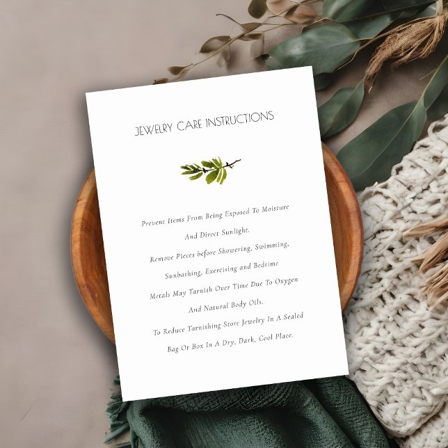 Elegant Green Pine Branch Foliage Jewellery Care Business Card (Creator Uploaded)