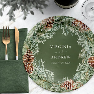 Elegant Green Pine Paper Plate