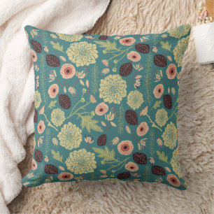 Elegant Green Pink Floral Pattern Cushion
