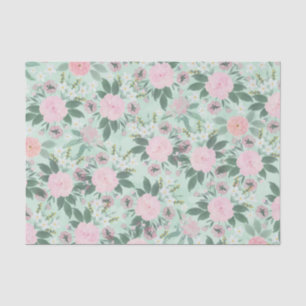 Elegant Green Pink Floral Watercolor Painting Tissue Paper