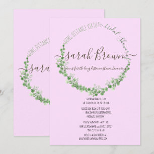 ELEGANT GREEN & PINK FOLIAGE VIRTUAL BRIDAL SHOWER INVITATION