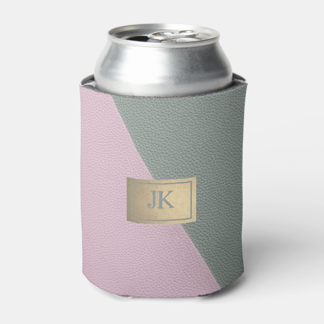 Elegant Green Pink Leather Monogram   Can Cooler (Can Front)