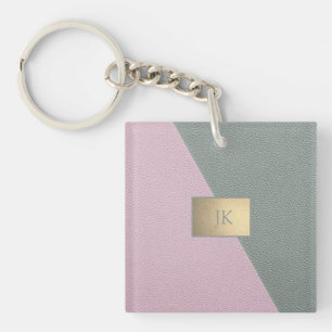 Elegant Green Pink Leather,Monogram Key Ring