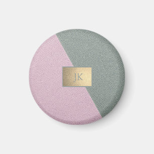 Elegant Green Pink Leather,Monogram Magnet
