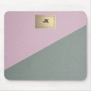 Elegant Green Pink Leather Monogram   Mouse Pad