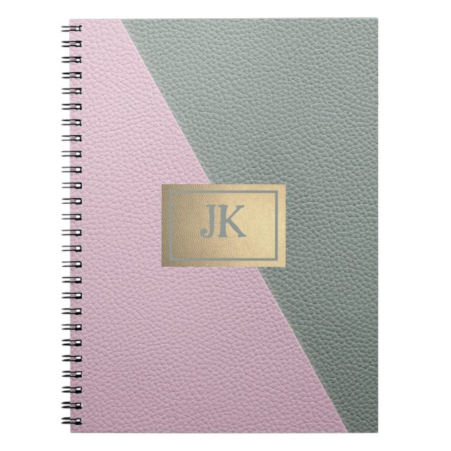 Elegant Green Pink Leather Monogram   Notebook (Front)