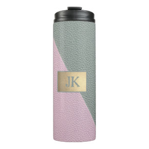 Elegant Green Pink Leather Monogram Thermal Tumbler