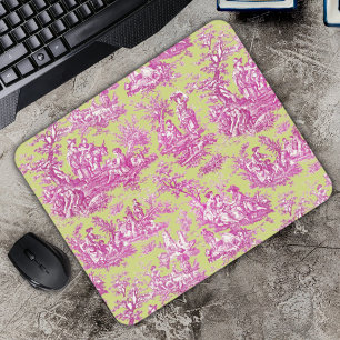 Elegant Green Pink Romantic French Toile de Jouy Mouse Pad