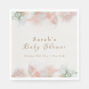 Elegant Green Pink Watercolor Agate Baby Shower  Napkin