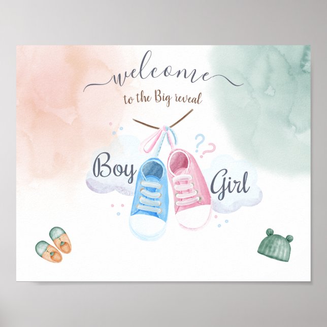 ELEGANT GREEN & PINK WATERCOLOR GENDER REVEAL  POSTER (Front)