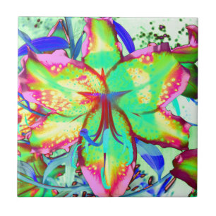 Elegant green pink watercolor tropical floral tile