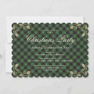 Elegant Green Plaid Christmas Holiday Party Invitation