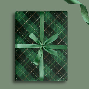 Elegant Green Plaid Christmas Holiday Wrapping Paper Sheet