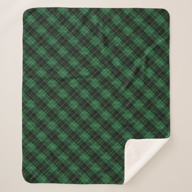 Elegant Green Plaid Christmas Sherpa Blanket (Front)