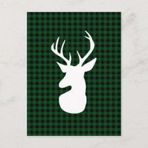 Elegant Green Plaid Deer Design Postcard
