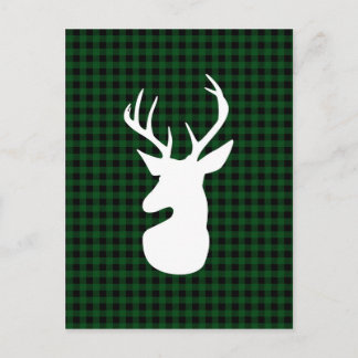 Elegant Green Plaid Deer Design Postcard