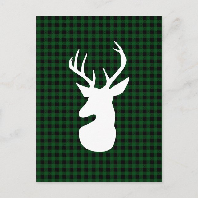 Elegant Green Plaid Deer Design Postcard (Front)