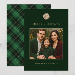 Elegant Green Plaid Family Photo Christmas Holiday Card