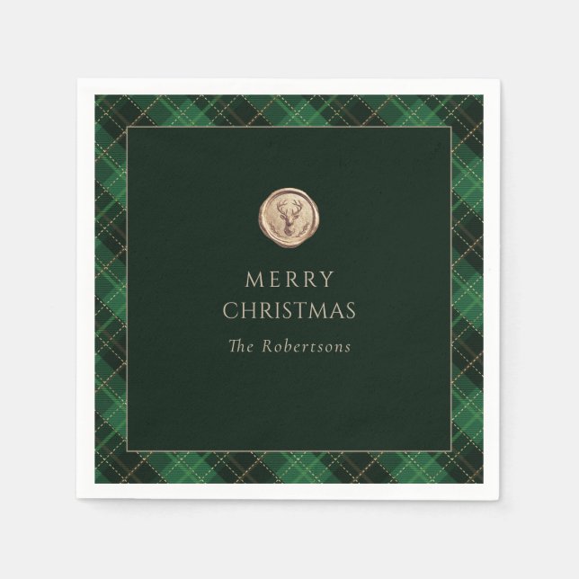 Elegant Green Plaid Merry Christmas Holiday Party  Napkin (Front)