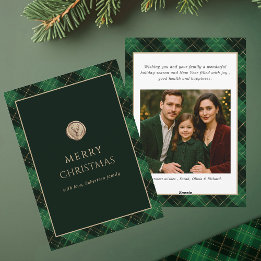 Elegant Green Plaid Merry Christmas Photo   Holiday Card