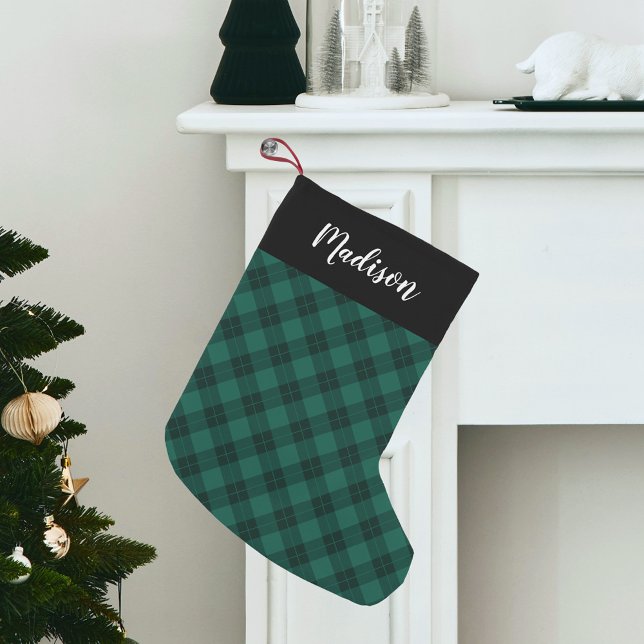 Elegant Green Plaid Personalised Small Christmas Stocking (Creator Uploaded)