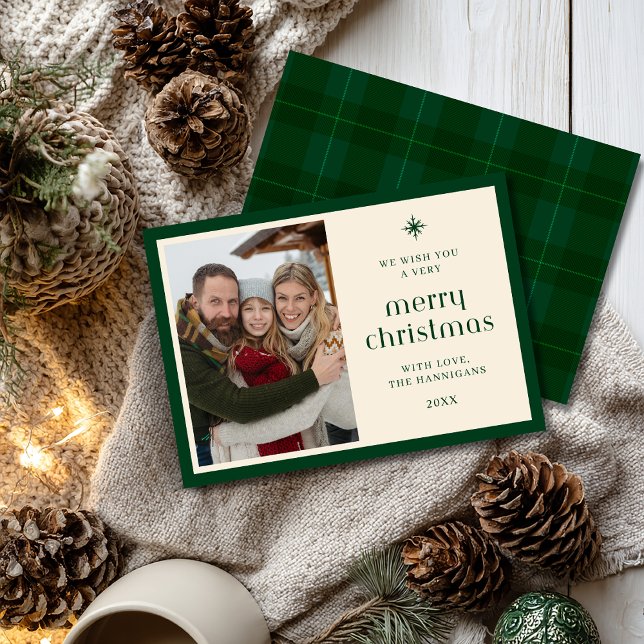 Elegant Green Plaid Tartan Chic Flat Holiday Card (Creator Uploaded)