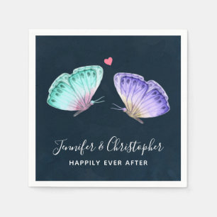 Elegant Green & Purple Watercolor Butterflies Napkin