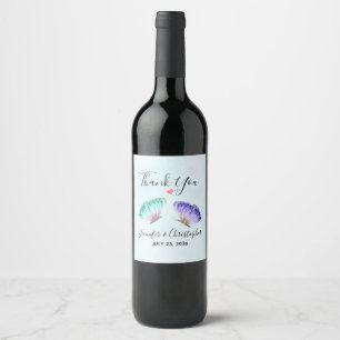 Elegant Green & Purple Watercolor Butterflies Wine Label