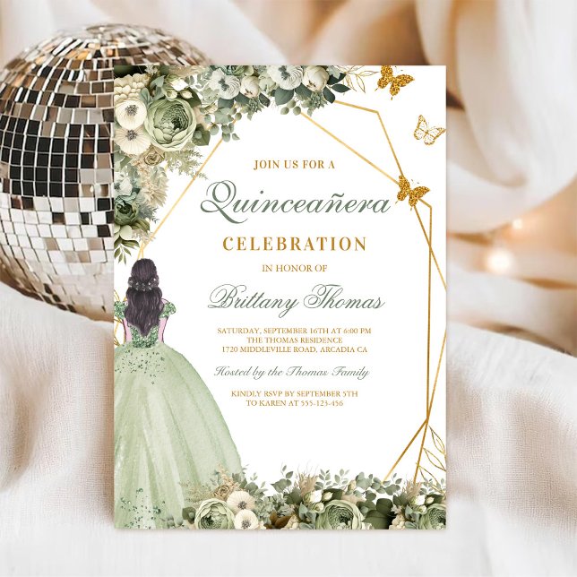 Elegant Green Quinceañera Invitation (Creator Uploaded)