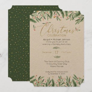 Elegant Green, Red, and Gold Christmas Party Invitation
