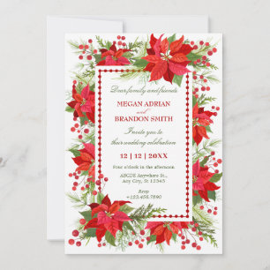 Elegant green red berry floral christmas wedding  invitation