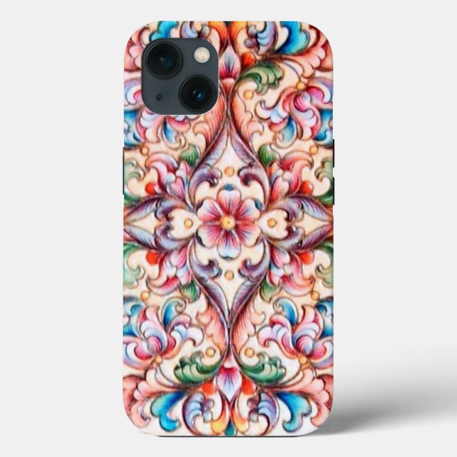 ELEGANT GREEN RED PINK BLUE FLORAL FANTASY Case-Mate iPhone CASE (Back)