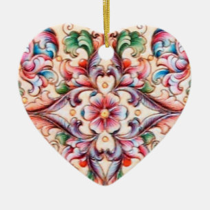 ELEGANT GREEN RED PINK BLUE FLORAL FANTASY CERAMIC TREE DECORATION