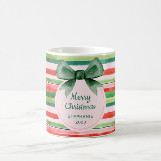 Elegant Green Red Stripes Ribbon Christmas  Coffee Mug (Center)