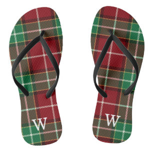 Elegant green & red tartan plaid Personalised  Thongs
