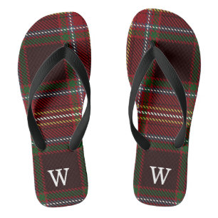 Elegant green & red tartan plaid Personalised Thongs