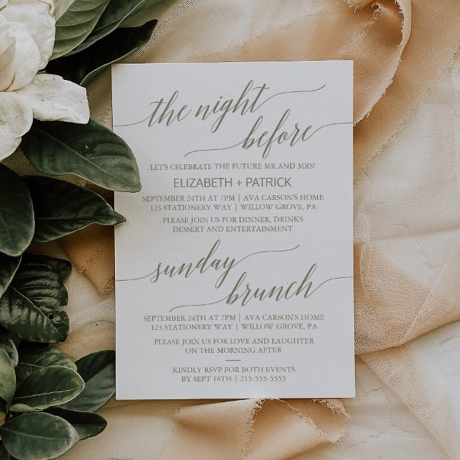 Elegant Green Rehearsal Dinner & Sunday Brunch Invitation (Elegant Green Rehearsal Dinner & Sunday Brunch Invitation)