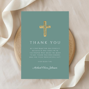 Elegant Green Religious Cross Bpy Confirmation Thank You Card