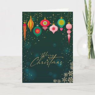 Elegant Green,Retro Christmas Ornaments,Snowflakes Holiday Card