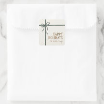 Elegant Green Ribbon Happy Holidays