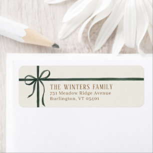 Elegant Green Ribbon Holiday Return Address Label