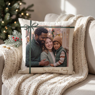 Elegant Green Ribbon Photo Cushion