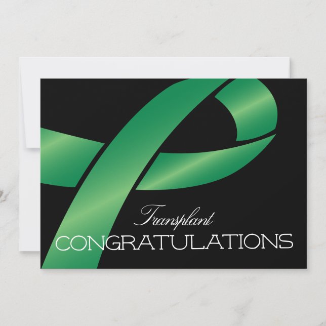 Elegant Green Ribbon Transplant Congratulations Card (Front)