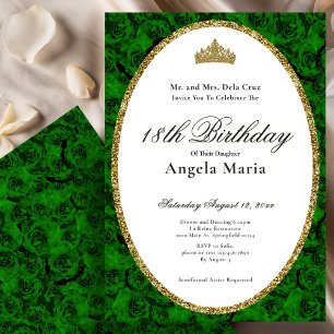Elegant Green Rose Floral 18th Birthday Debut Invitation
