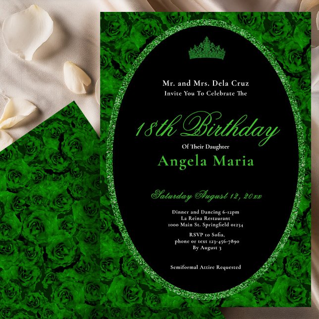 Elegant Green Rose Floral 18th Birthday Debut Invitation (Creator Uploaded)