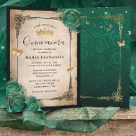 Elegant Green Rose Gold Black Quinceanera Invitation<br><div class="desc">Create your own unique DIY elegant gold, black and green quinceanera invitations on an easy template that can be personalised for a sweet 15 birthday party, not to mention other special occasions. The pretty "once upon a time" fairy tale design depicts luxurious watercolor emerald green roses with teal blue undertones...</div>