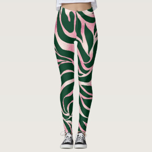 Elegant Green Rose Gold Glitter Zebra Leggings